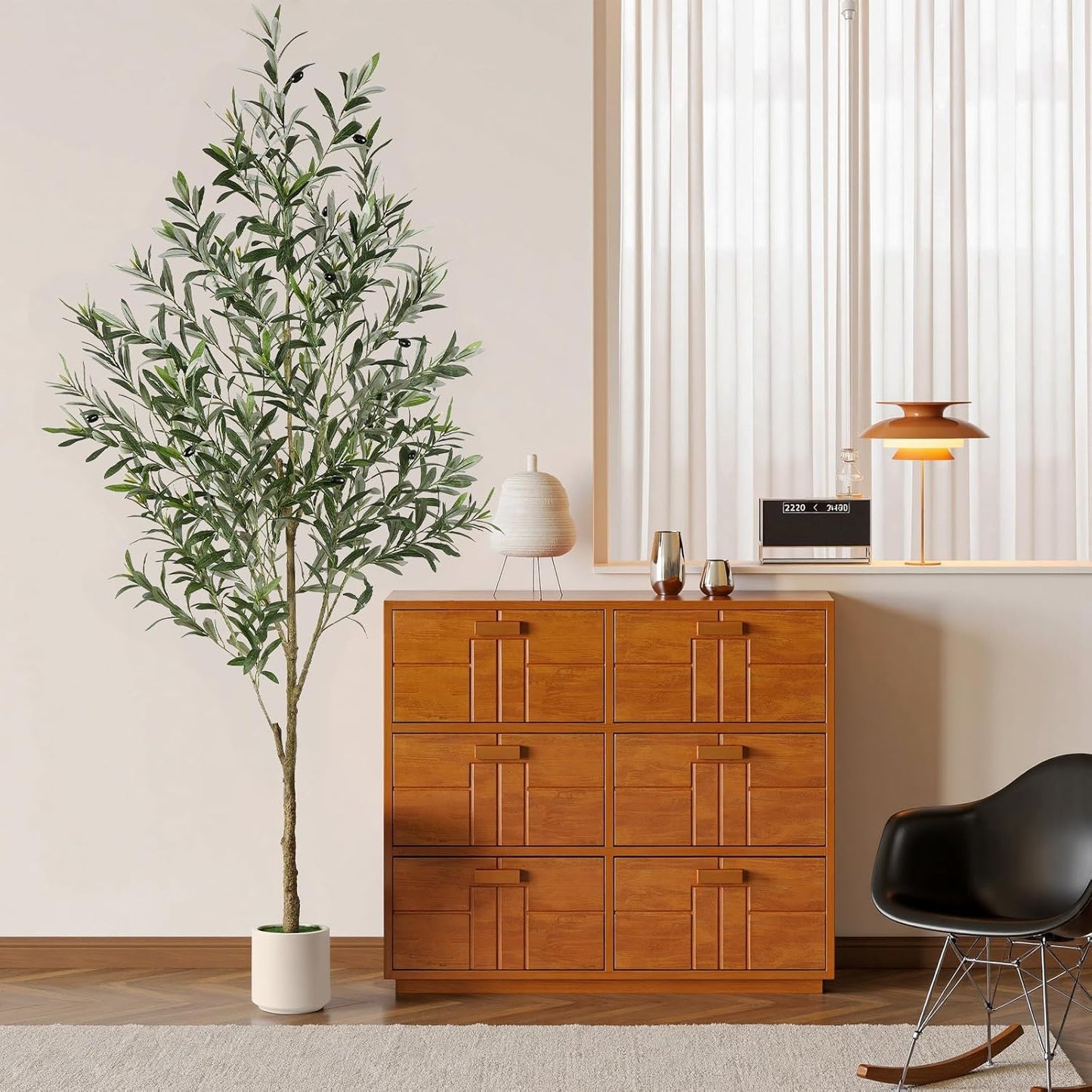 6FT Artificial Olive Trees, Faux Silk Plant with Lively Artifical Trunk and Lifelike Fruits, Indoor Fake Potted Tree with White Planter for Modern Home Office Living Room Decor