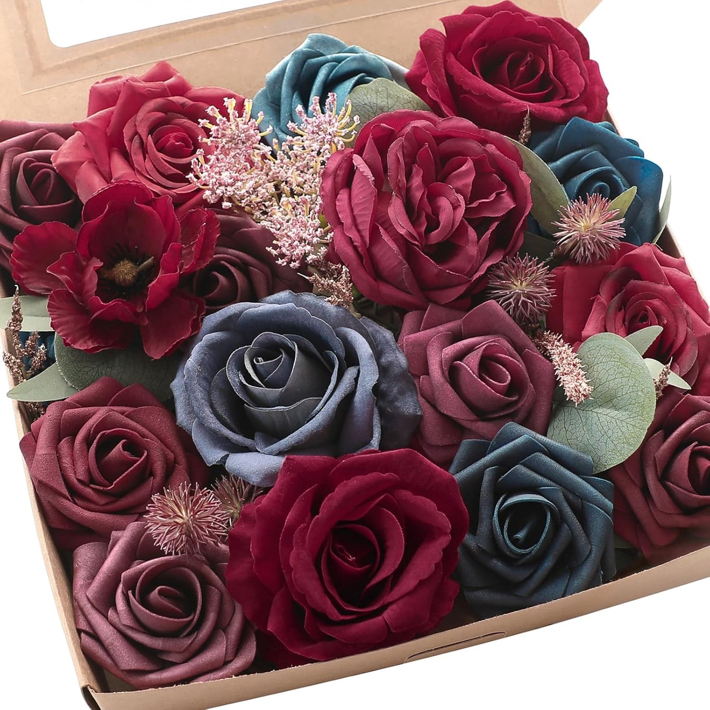 Floroom Terracotta Artificial Flowers Burnt Orange Fake Roses Peonies Dahlia Greenery Combo Box Set for DIY Wedding Bouquets Bridal Shower Centerpieces Floral Arrangements Party Tables Home Decoration