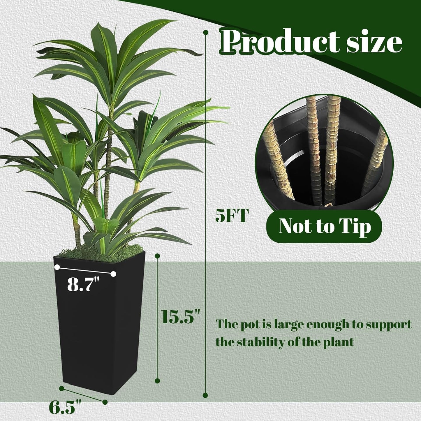 Artificial Dracaena Tree 5FT with Black Tall Planter and Fake Green Moss,(Real Touch) Artificial Plants Indoor,Fake Tree for Home Office Decor,Housewarming(Black)