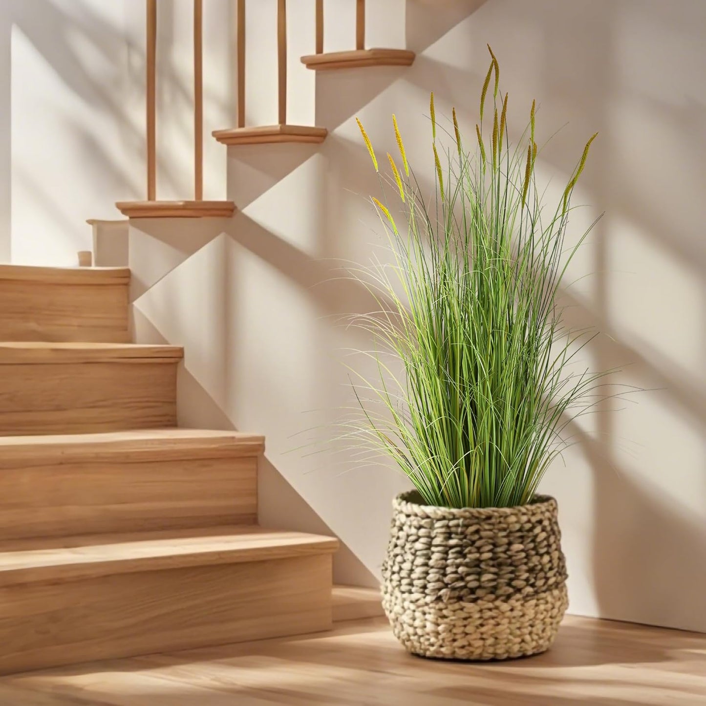 KOL 4ft 2-Pack Artificial Cattail Reed Grass, 47.2’’ Artificial Indoor Outdoor Fake Onion Grass Plant, Home Office Wedding Decorative Potted Plant Faux Greenery, Housewarming Gift, Green