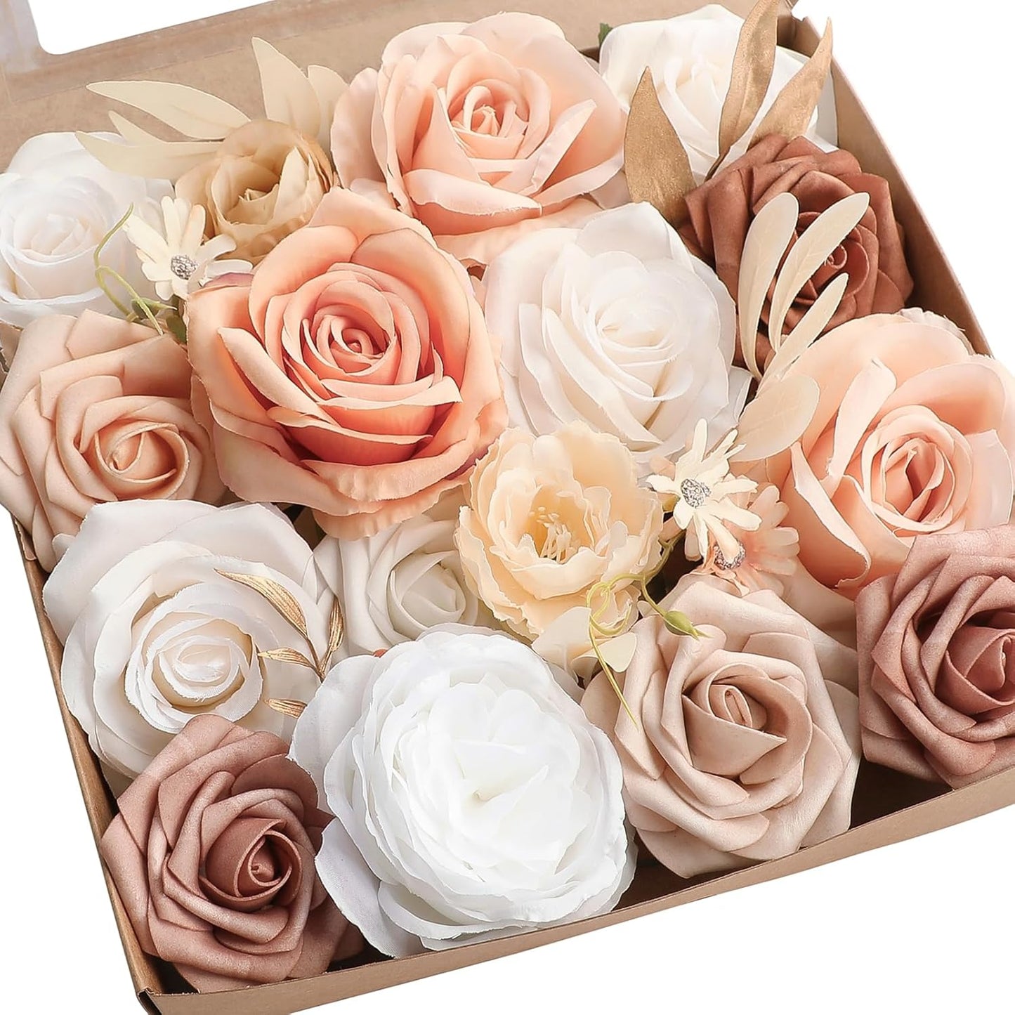 Floroom Terracotta Artificial Flowers Burnt Orange Fake Roses Peonies Dahlia Greenery Combo Box Set for DIY Wedding Bouquets Bridal Shower Centerpieces Floral Arrangements Party Tables Home Decoration