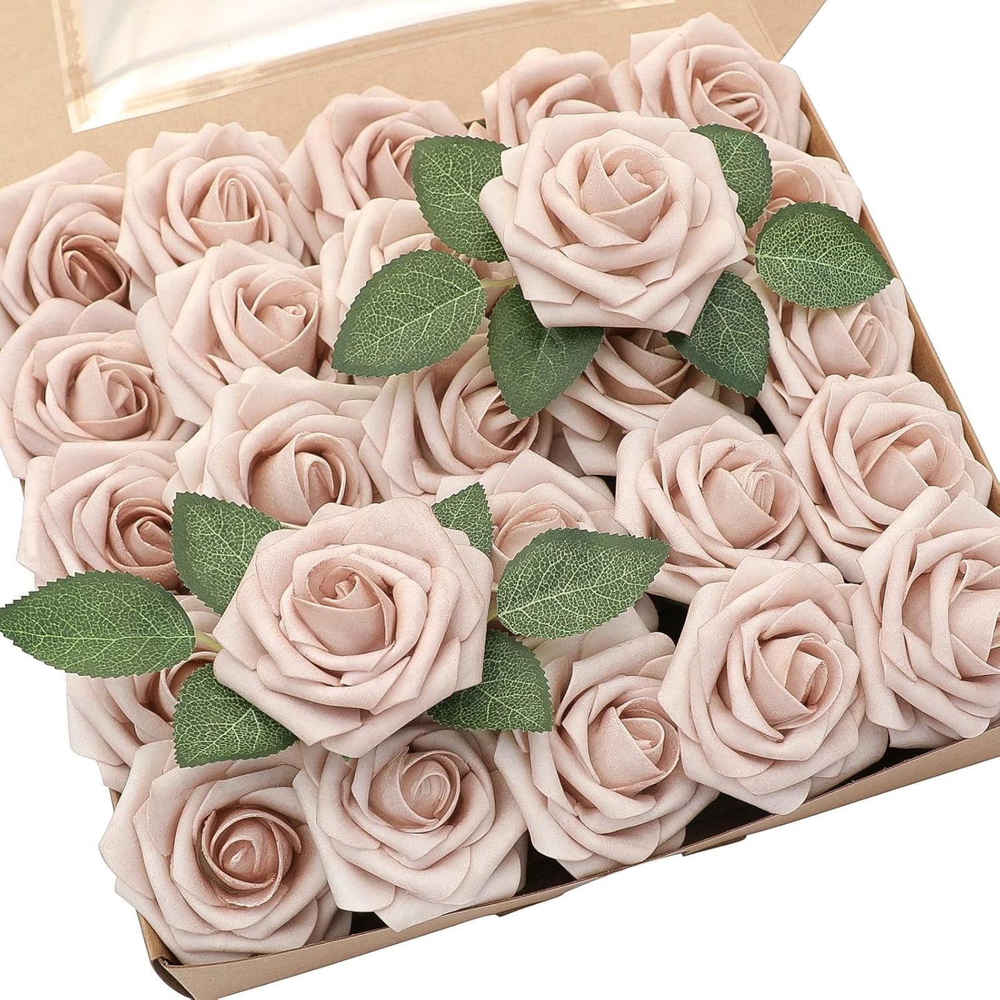 Floroom Artificial Flowers 50pcs Real Looking Ivory Foam Fake Roses with Stems for DIY Wedding Bouquets White Baby Shower Centerpieces Floral Arrangements Party Tables Home Decorations
