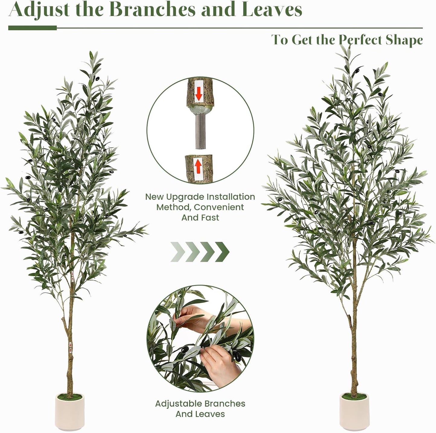 6FT Artificial Olive Trees, Faux Silk Plant with Lively Artifical Trunk and Lifelike Fruits, Indoor Fake Potted Tree with White Planter for Modern Home Office Living Room Decor