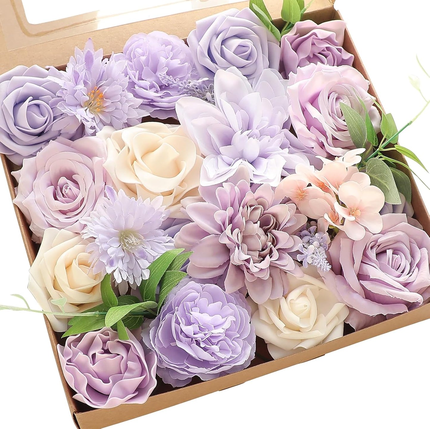 Floroom Terracotta Artificial Flowers Burnt Orange Fake Roses Peonies Dahlia Greenery Combo Box Set for DIY Wedding Bouquets Bridal Shower Centerpieces Floral Arrangements Party Tables Home Decoration