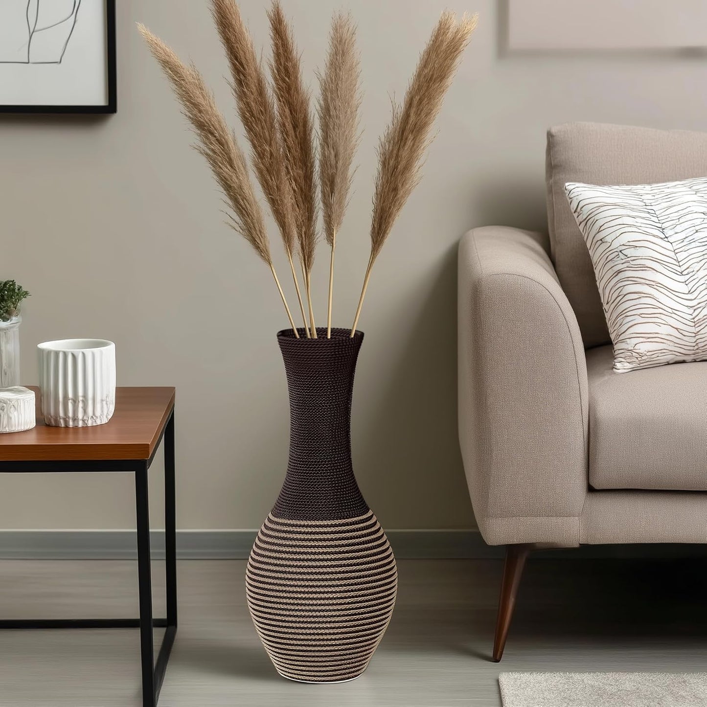 Rattan Woven Flower Vase,High Rattan Floor Vase Flower,Country Rustic Flower Vase Containers Farmhouse Home Decor Table Centerpieces Aesthetic