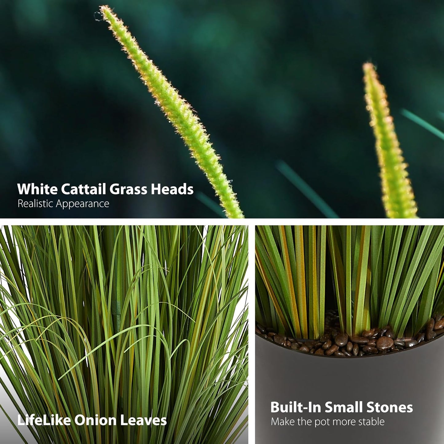 KOL 4ft 2-Pack Artificial Cattail Reed Grass, 47.2’’ Artificial Indoor Outdoor Fake Onion Grass Plant, Home Office Wedding Decorative Potted Plant Faux Greenery, Housewarming Gift, Green