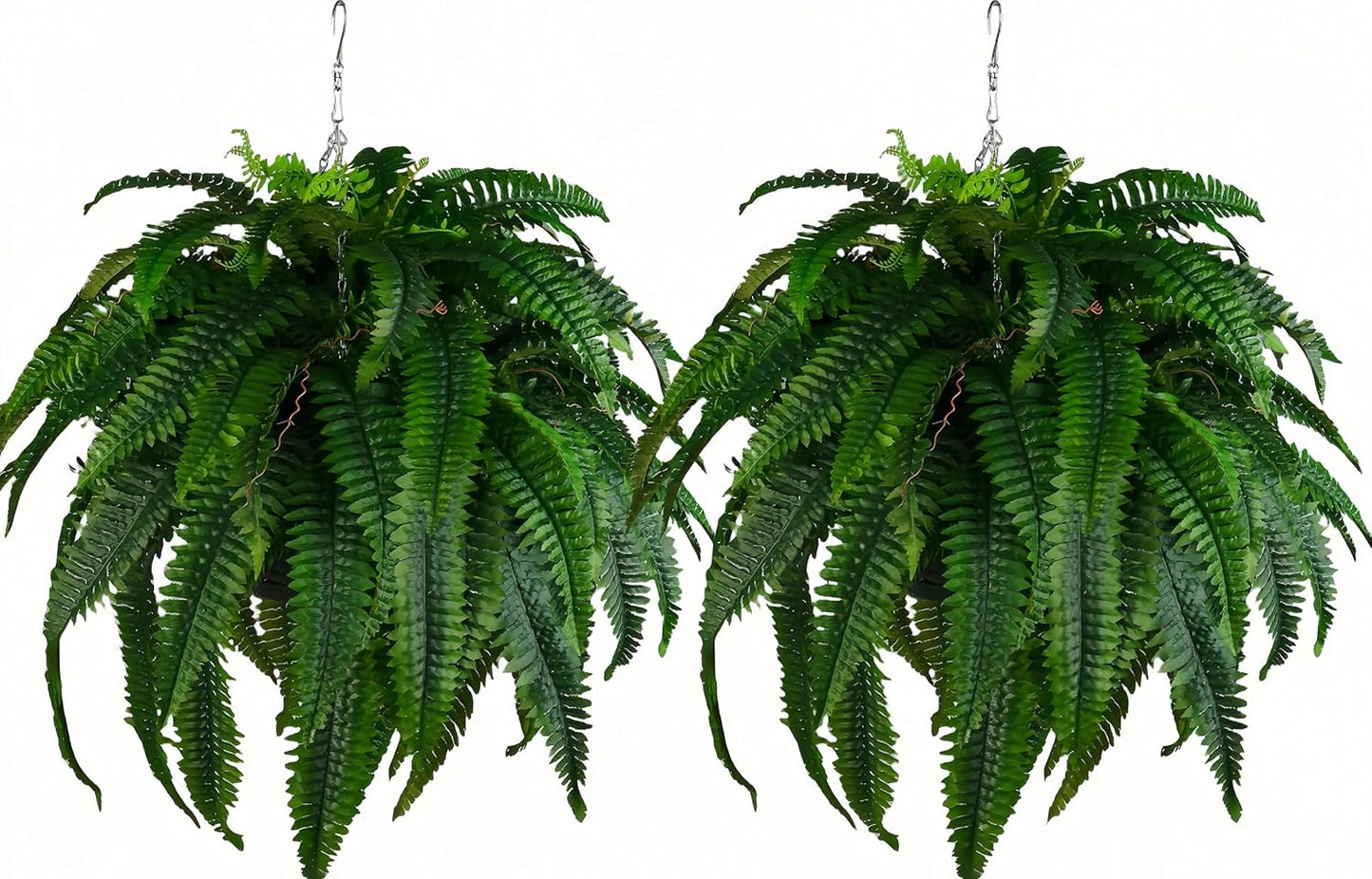 QIANYUN Fake Fern Outdoor Artificial Plants-2-Pack Artificial Outdoor Hanging Fern Faux Greenery UV Resistant Plastic Plants for Front Porch Living Room Garden Decor- Including Hanging Planters