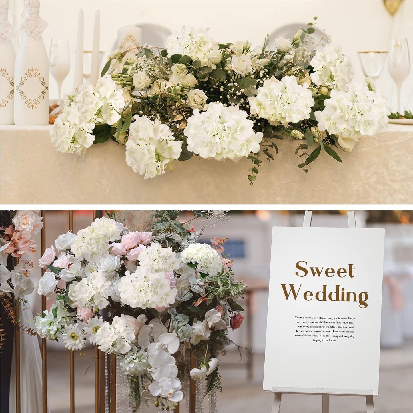 Auihiay 64 PCS Artificial Hydrangea Flowers, Silk Hydrangea Full Flowers Heads with Stems for Wedding Centerpieces, Home, Garden, Baby Shower, Party Decoration (Ivory)