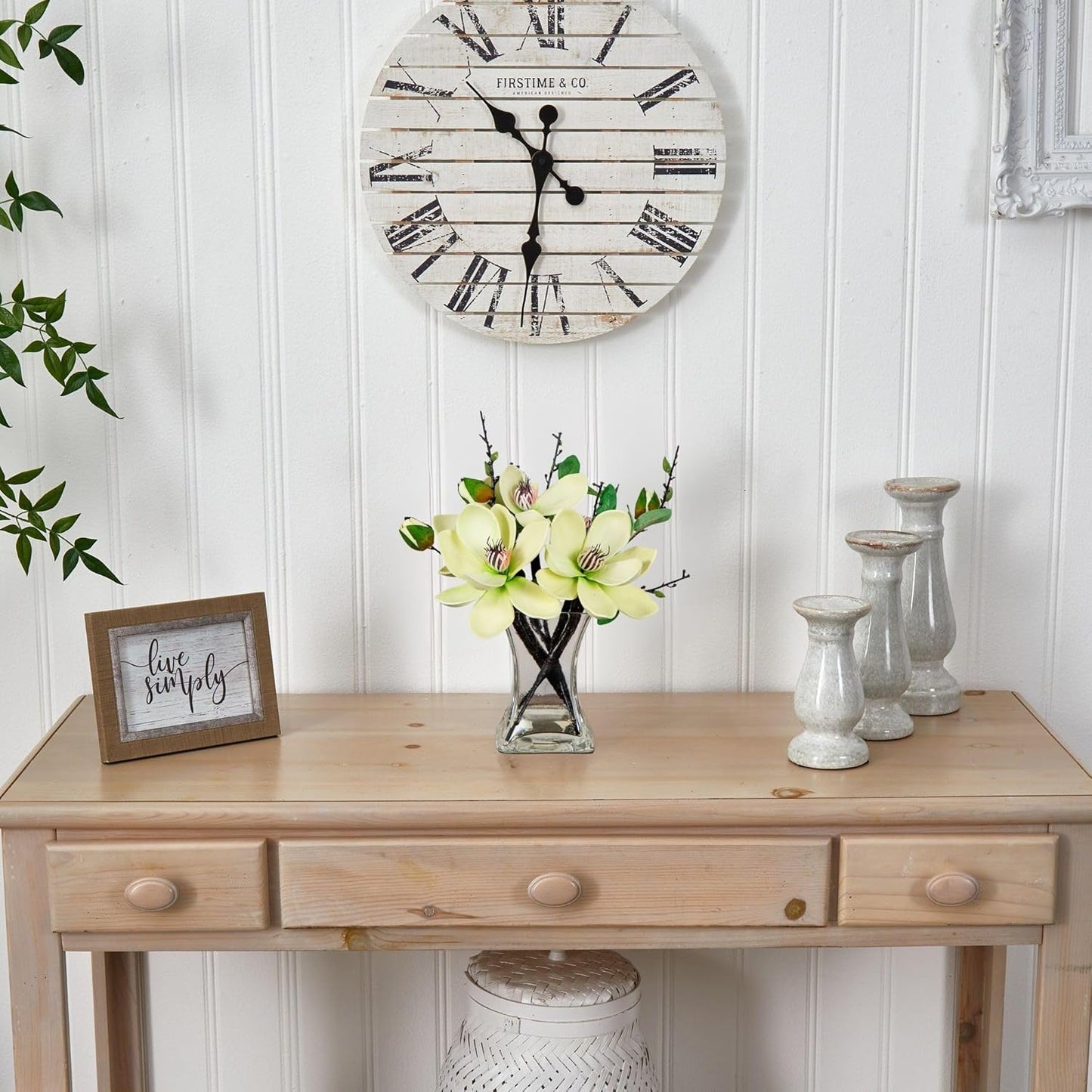 Nearly Natural 4534-WH Magnolia Arrangement with Vase,White
