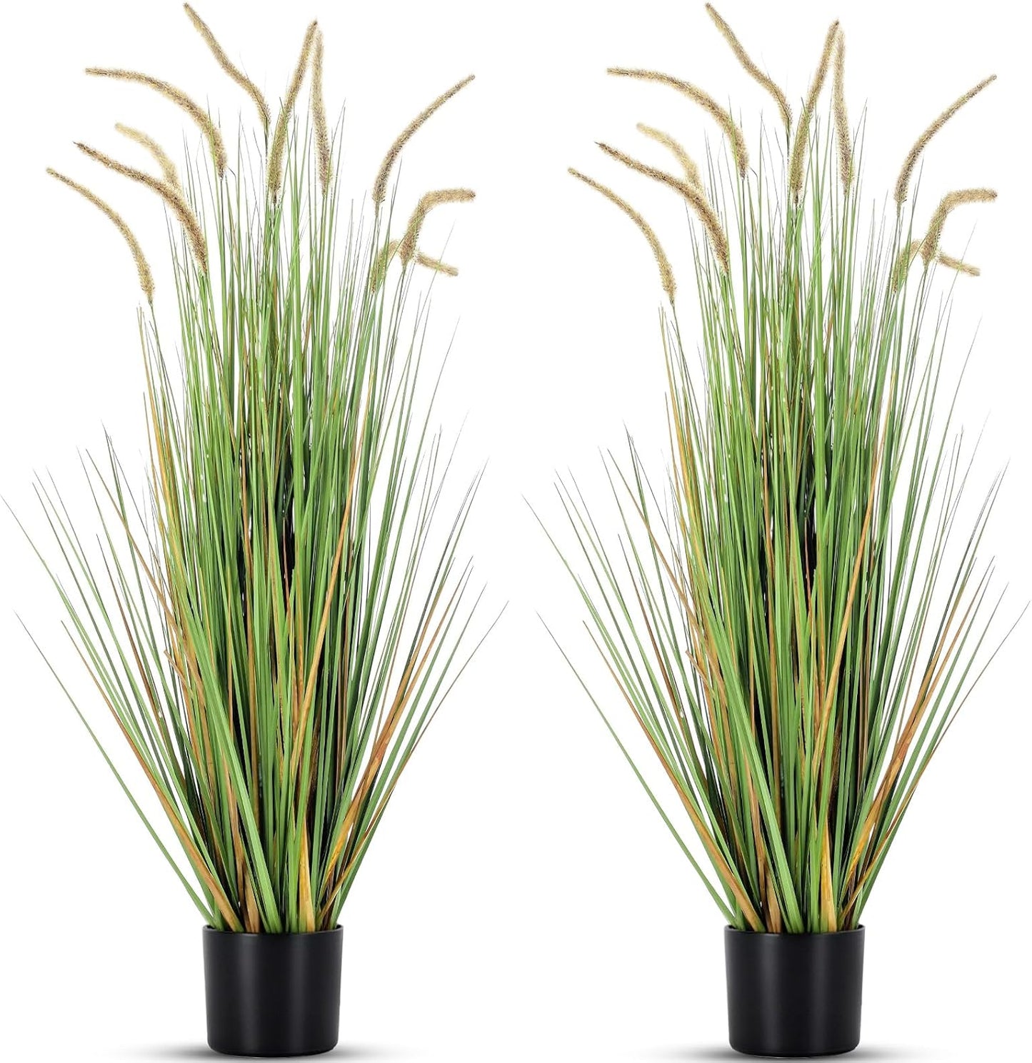 Jexine 2 Pieces Faux Plants Outdoor 4 ft Tall Artificial Grass Plant Potted Artificial Setaria Grass Faux Greenery Floor Plants for Housewarming Gift House Garden Bathroom Lobby Outdoor (Autumn Green)