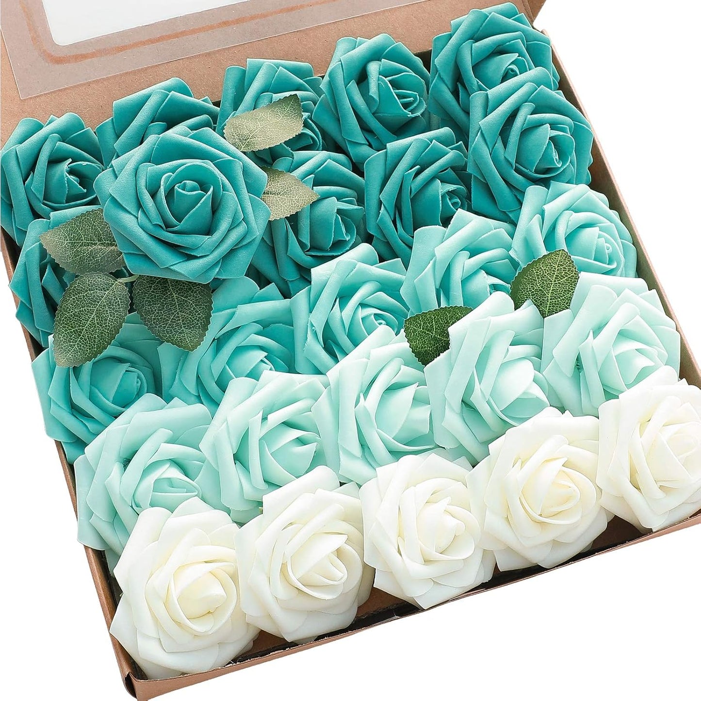 Floroom Artificial Flowers 50pcs Real Looking Ivory Foam Fake Roses with Stems for DIY Wedding Bouquets White Baby Shower Centerpieces Floral Arrangements Party Tables Home Decorations