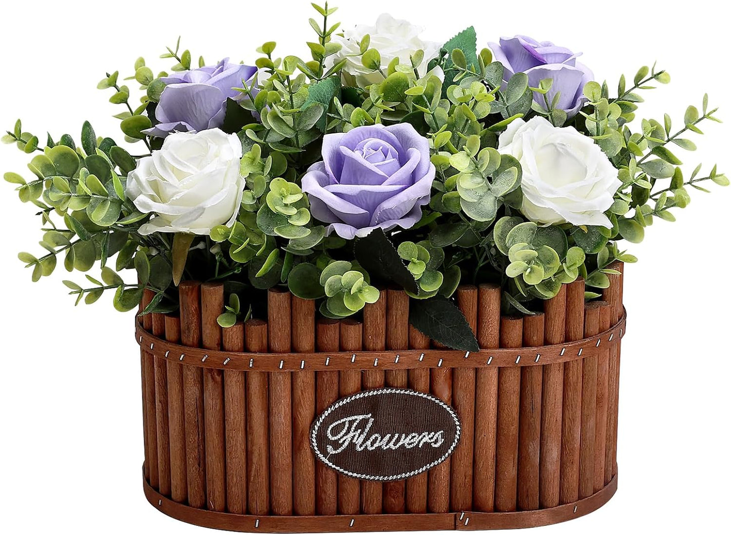 Dining Table Centerpiece Decor - Pre-Made Artificial Flower Arrangement Fake Floral with Wooden Vase for Farmhouse Kitchen Bathroom Living Room Decorations (Burgundy Champagne)