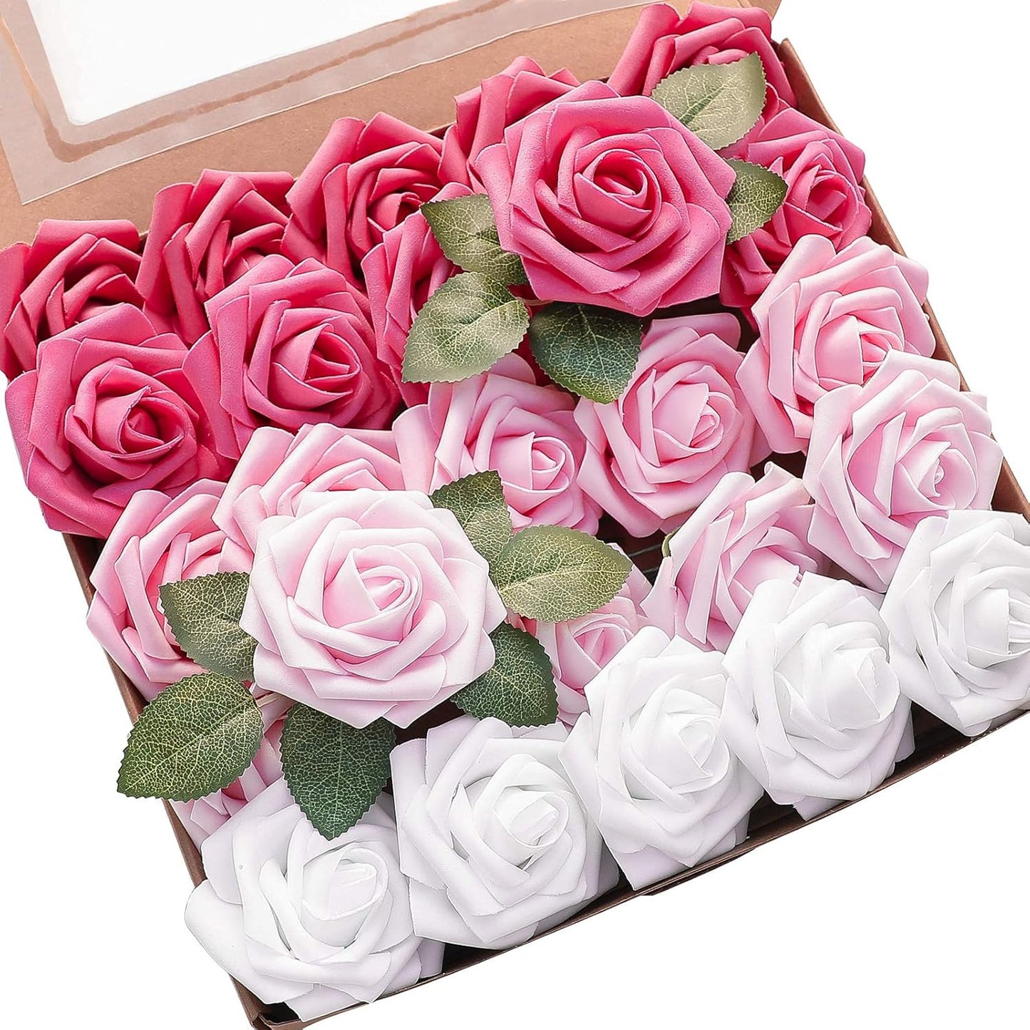 Floroom Artificial Flowers 50pcs Real Looking Ivory Foam Fake Roses with Stems for DIY Wedding Bouquets White Baby Shower Centerpieces Floral Arrangements Party Tables Home Decorations