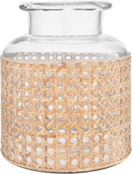 Bloomingville 8"H Glass Vase with Decorative Cane Sleeve