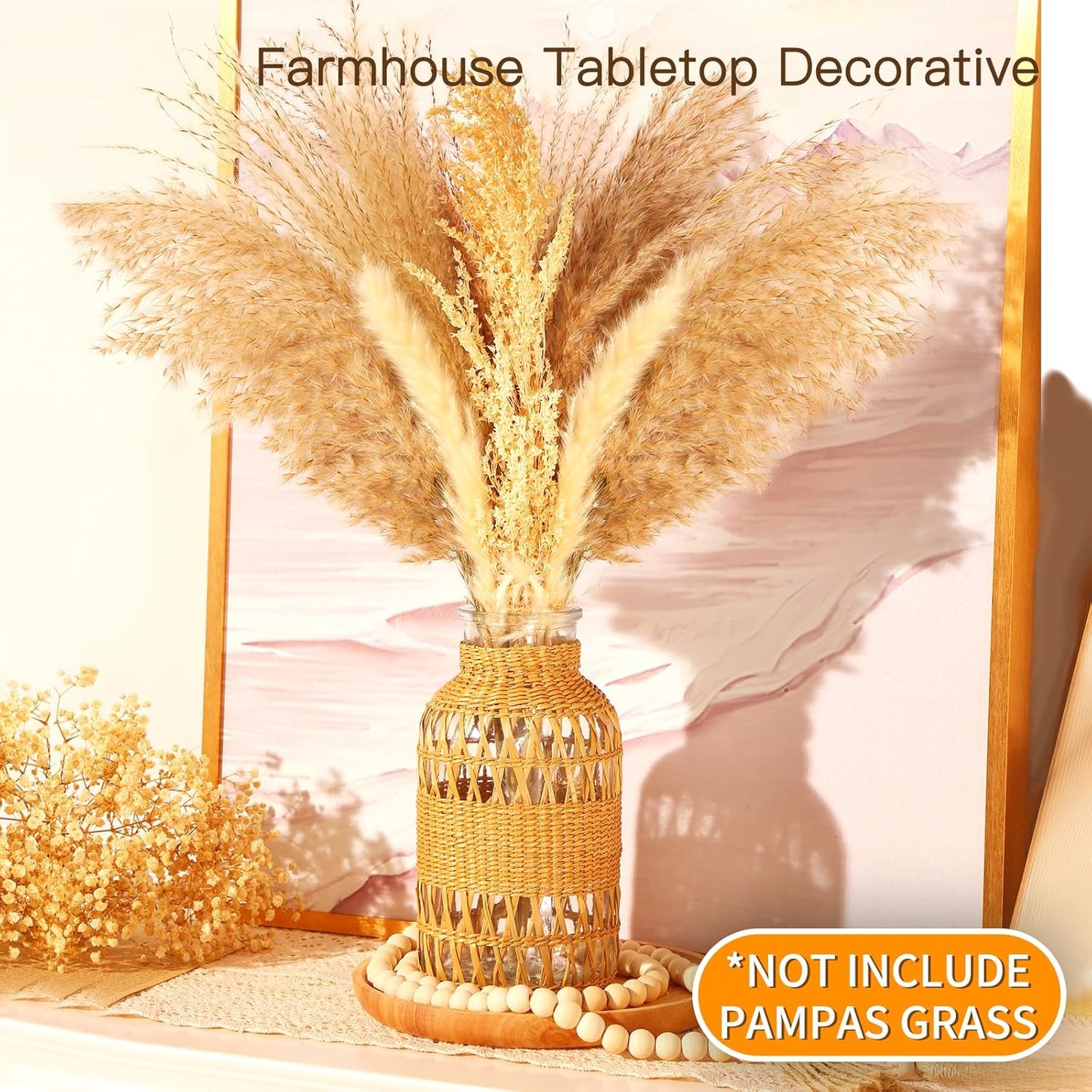 ZENS Wicker Boho Vase Set of 2, Glass Flower Vase with Hand Woven Rattan Cover for Pampas Grass, Artistic Boho Country Vases for Fall Flower Decor, Home Table Centerpiece, Farmhouse Decorative