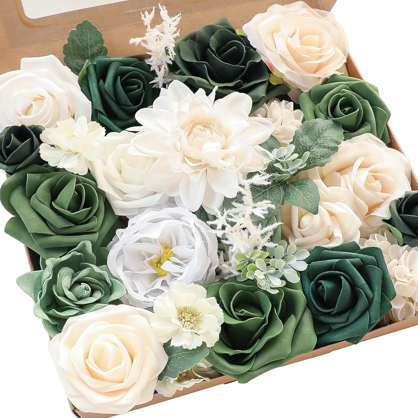 Floroom Terracotta Artificial Flowers Burnt Orange Fake Roses Peonies Dahlia Greenery Combo Box Set for DIY Wedding Bouquets Bridal Shower Centerpieces Floral Arrangements Party Tables Home Decoration
