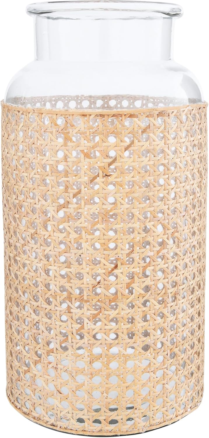 Bloomingville 8"H Glass Vase with Decorative Cane Sleeve