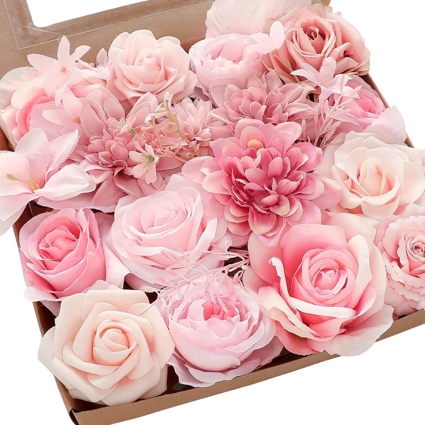 Floroom Terracotta Artificial Flowers Burnt Orange Fake Roses Peonies Dahlia Greenery Combo Box Set for DIY Wedding Bouquets Bridal Shower Centerpieces Floral Arrangements Party Tables Home Decoration