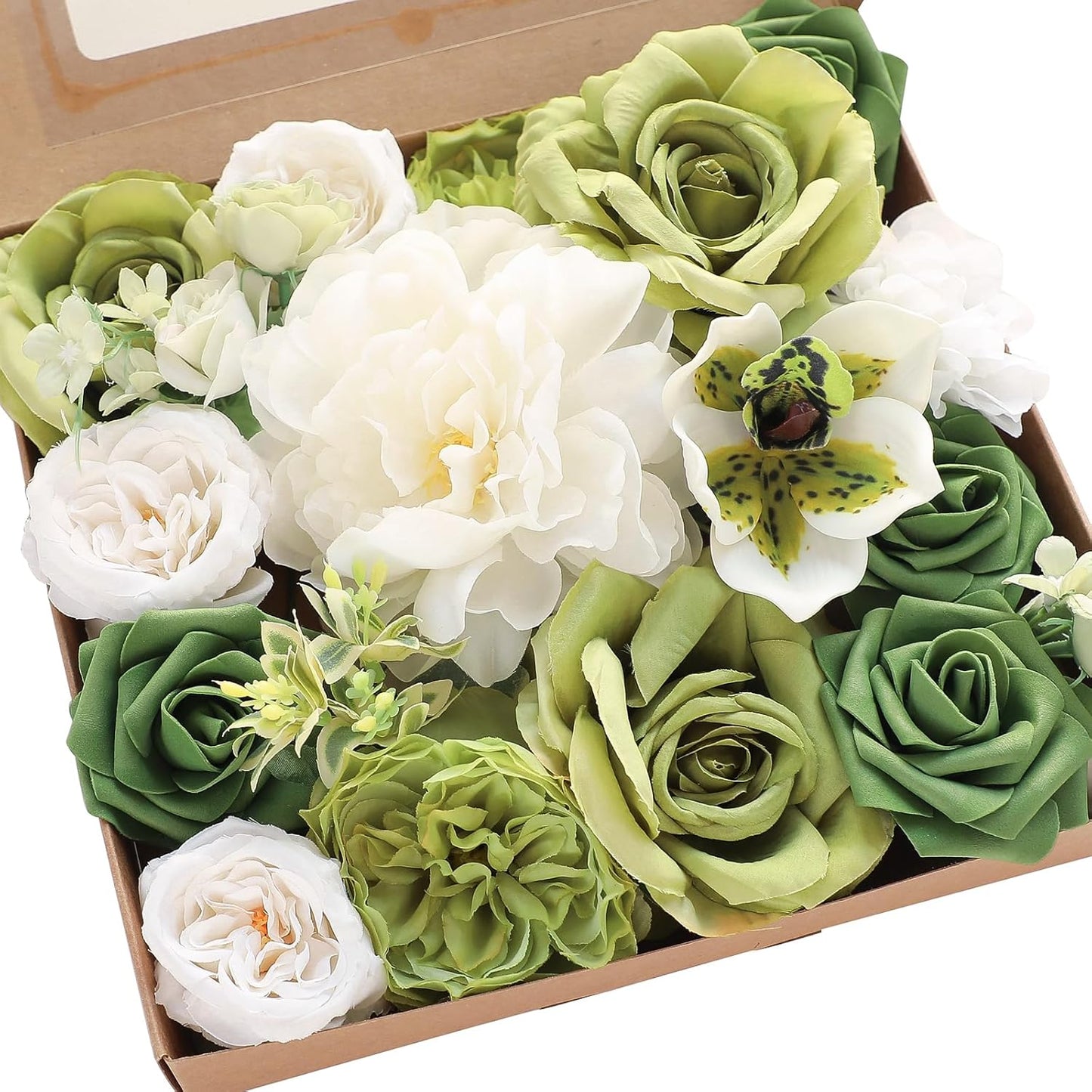Floroom Terracotta Artificial Flowers Burnt Orange Fake Roses Peonies Dahlia Greenery Combo Box Set for DIY Wedding Bouquets Bridal Shower Centerpieces Floral Arrangements Party Tables Home Decoration