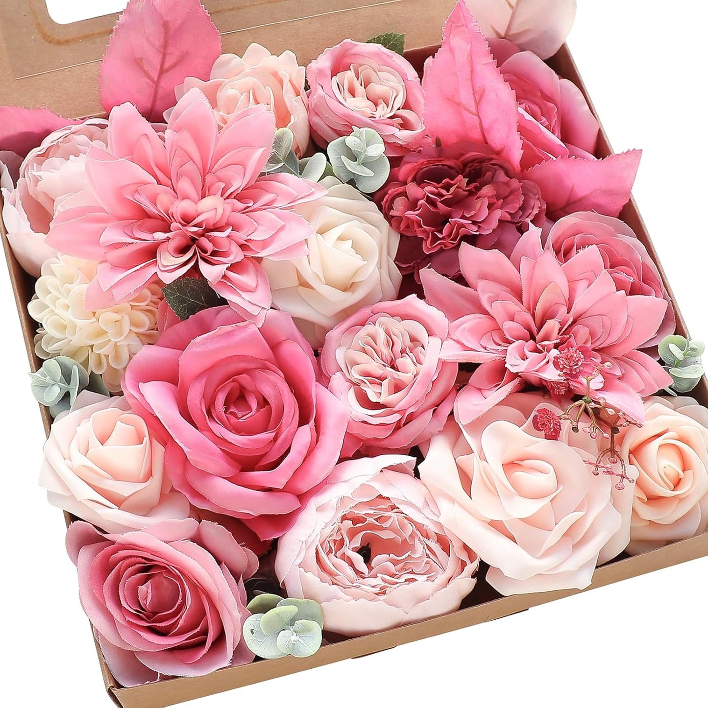Floroom Terracotta Artificial Flowers Burnt Orange Fake Roses Peonies Dahlia Greenery Combo Box Set for DIY Wedding Bouquets Bridal Shower Centerpieces Floral Arrangements Party Tables Home Decoration