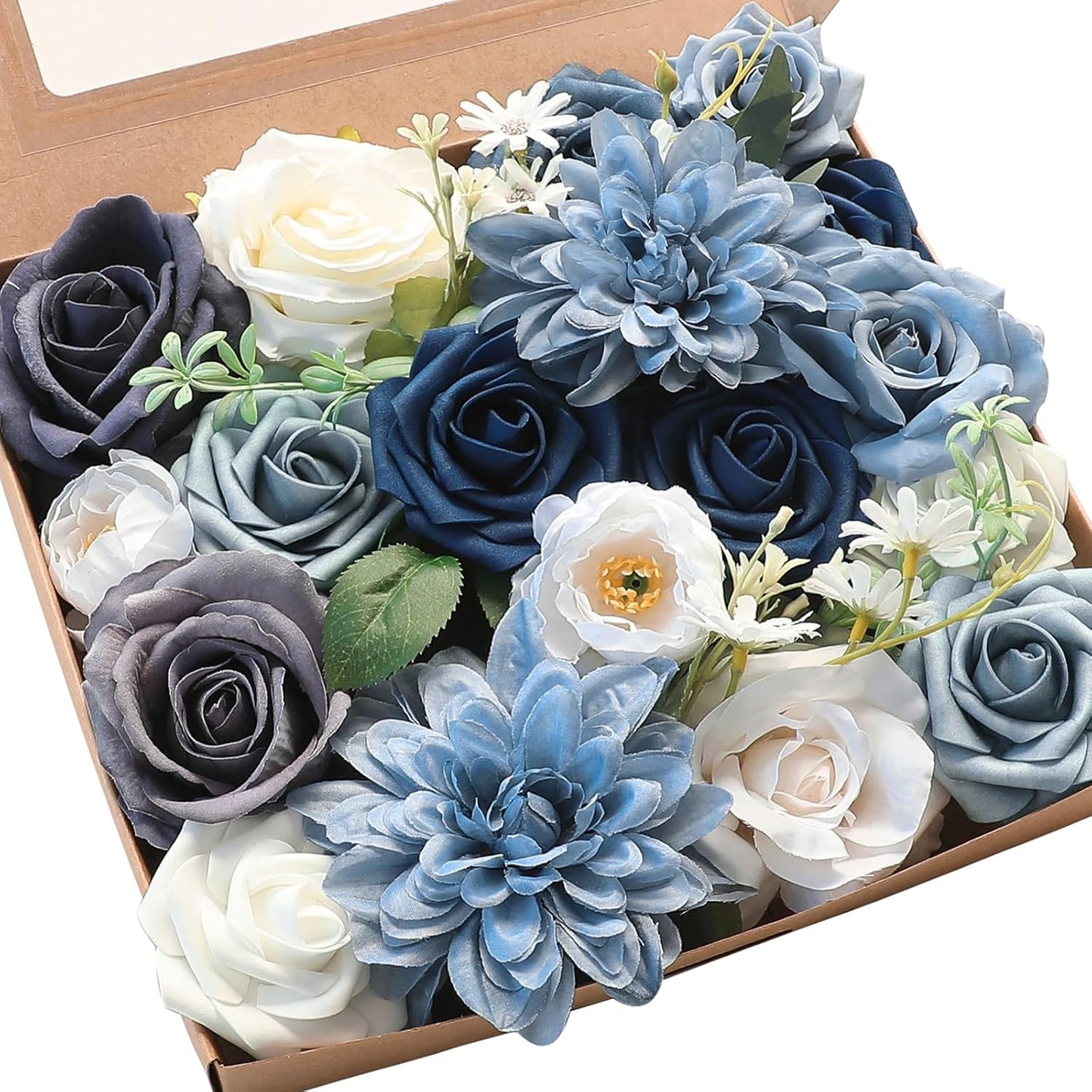 Floroom Terracotta Artificial Flowers Burnt Orange Fake Roses Peonies Dahlia Greenery Combo Box Set for DIY Wedding Bouquets Bridal Shower Centerpieces Floral Arrangements Party Tables Home Decoration