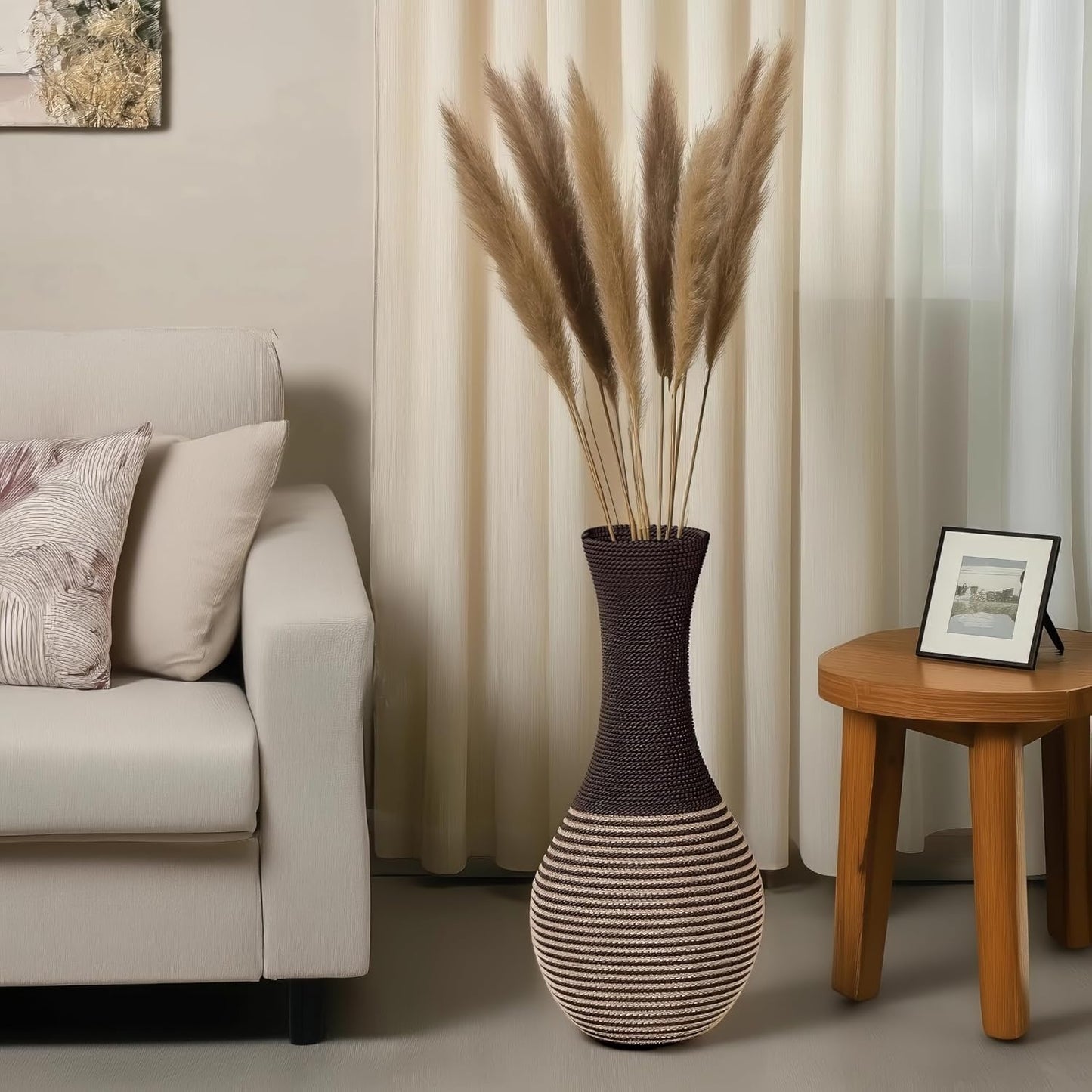 Rattan Woven Flower Vase,High Rattan Floor Vase Flower,Country Rustic Flower Vase Containers Farmhouse Home Decor Table Centerpieces Aesthetic