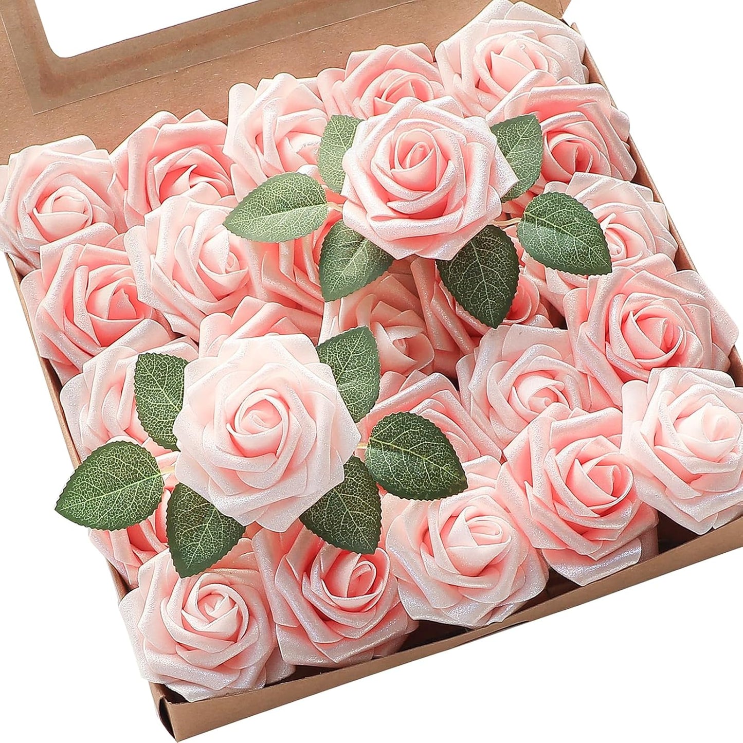 Floroom Artificial Flowers 50pcs Real Looking Ivory Foam Fake Roses with Stems for DIY Wedding Bouquets White Baby Shower Centerpieces Floral Arrangements Party Tables Home Decorations