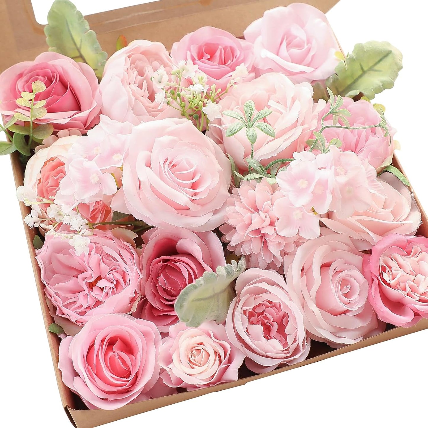Floroom Terracotta Artificial Flowers Burnt Orange Fake Roses Peonies Dahlia Greenery Combo Box Set for DIY Wedding Bouquets Bridal Shower Centerpieces Floral Arrangements Party Tables Home Decoration