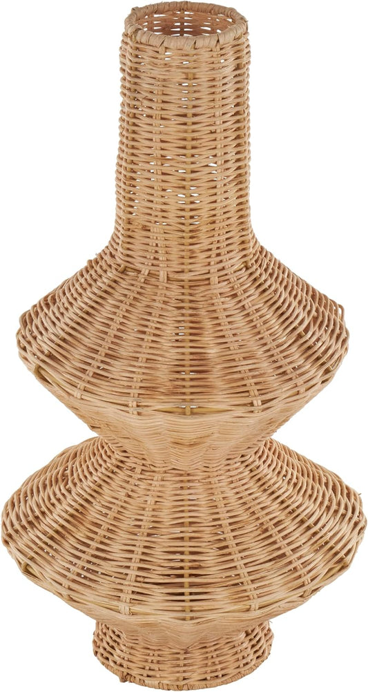 Deco 79 Rattan Handmade Decorative Vase Woven Fluted Hourglass Centerpiece Vase, Vase for Home Decoration 9" x 9" x 16", Brown
