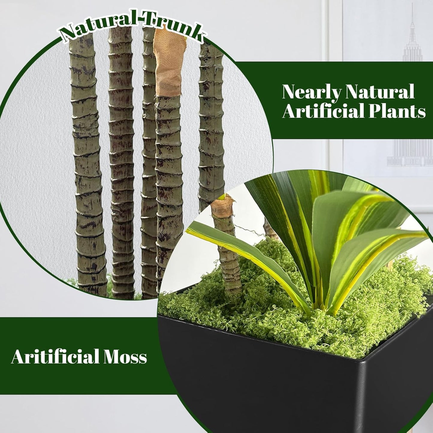 Artificial Dracaena Tree 5FT with Black Tall Planter and Fake Green Moss,(Real Touch) Artificial Plants Indoor,Fake Tree for Home Office Decor,Housewarming(Black)
