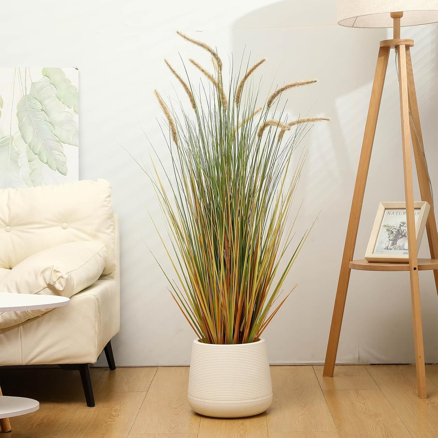 Jexine 2 Pieces Faux Plants Outdoor 4 ft Tall Artificial Grass Plant Potted Artificial Setaria Grass Faux Greenery Floor Plants for Housewarming Gift House Garden Bathroom Lobby Outdoor (Autumn Green)