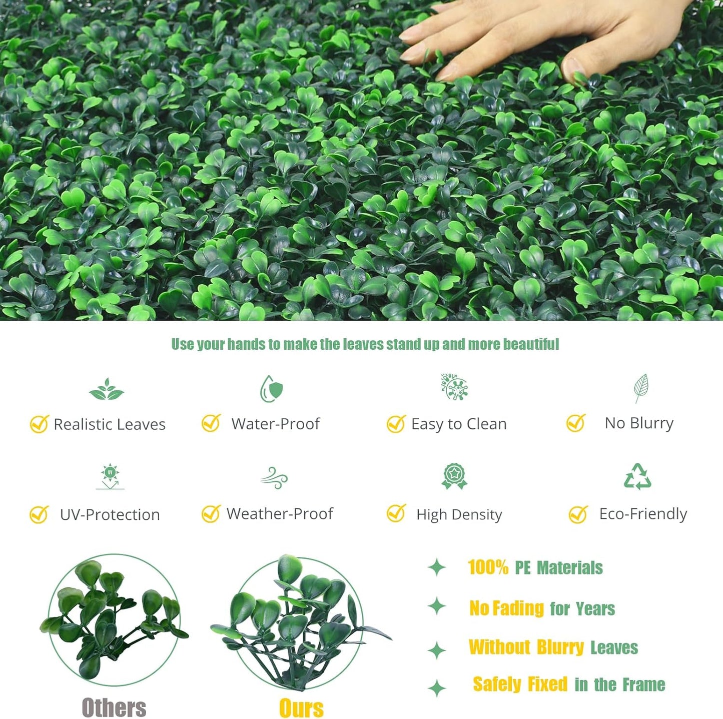 12 Pieces 20” X 20” Artificial Hedge Boxwood Panels Boxwood Hedge Grass Wall Green Greenery Plant Mats UV Stable for Indoor Outdoor Decor Garden Fence