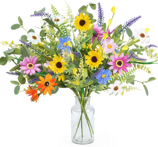 GTIDEA 4 Bundles Artificial Daisy Flowers Bouquet, 20 Inch Fake Silk Spring Flowers Faux Wildflowers Floral Arrangements for Home Indoor Table Vase Wedding Party Decor (Colorful)