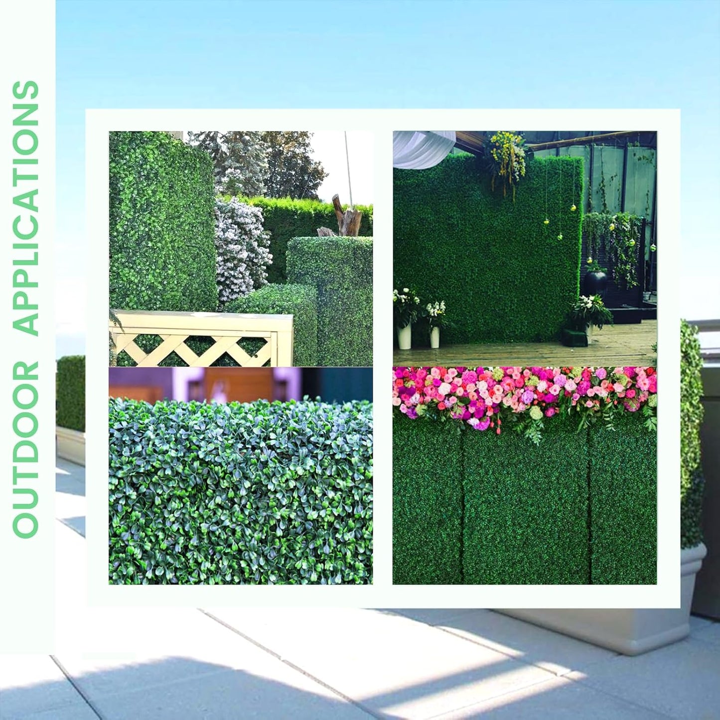 12 Pieces 20” X 20” Artificial Hedge Boxwood Panels Boxwood Hedge Grass Wall Green Greenery Plant Mats UV Stable for Indoor Outdoor Decor Garden Fence