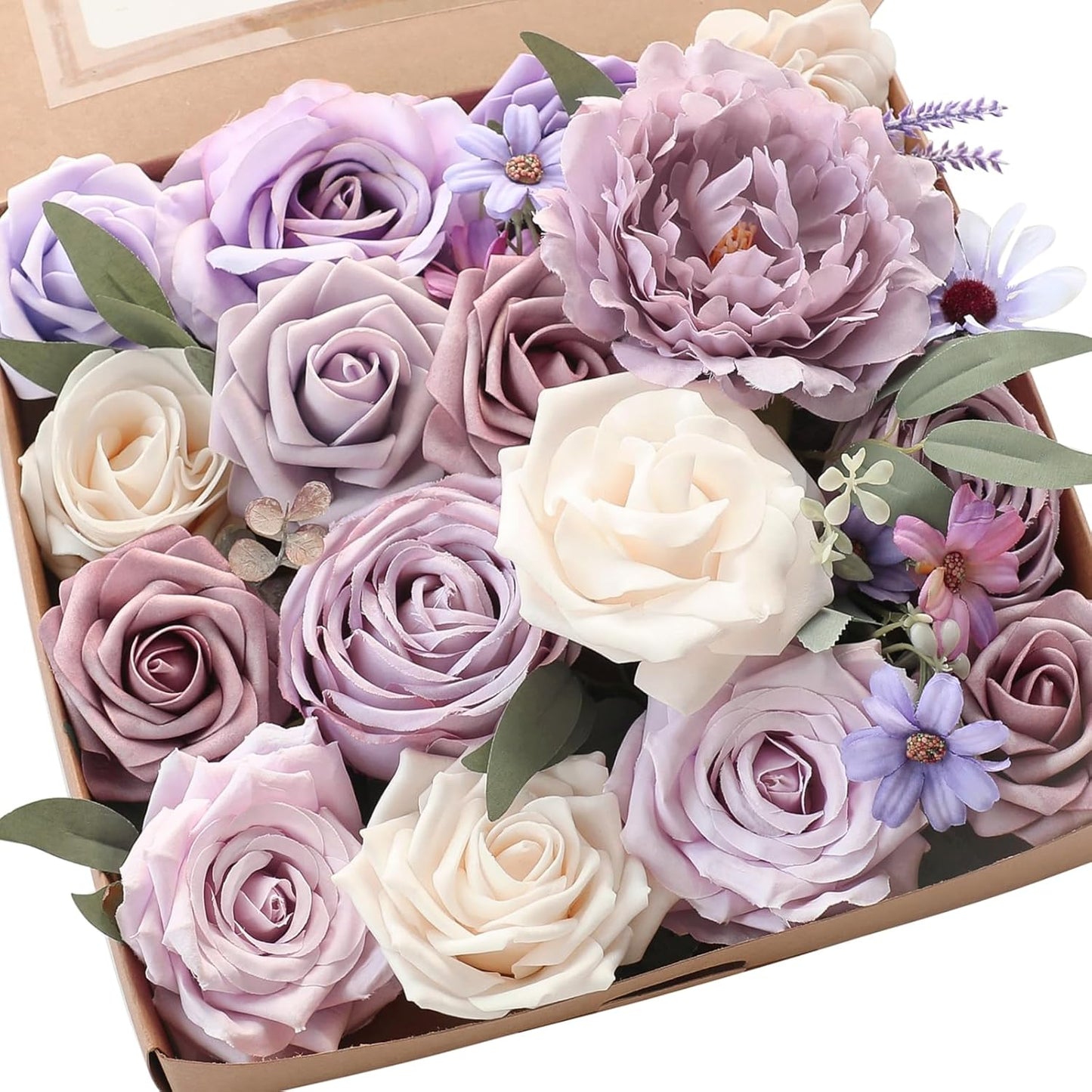 Floroom Terracotta Artificial Flowers Burnt Orange Fake Roses Peonies Dahlia Greenery Combo Box Set for DIY Wedding Bouquets Bridal Shower Centerpieces Floral Arrangements Party Tables Home Decoration