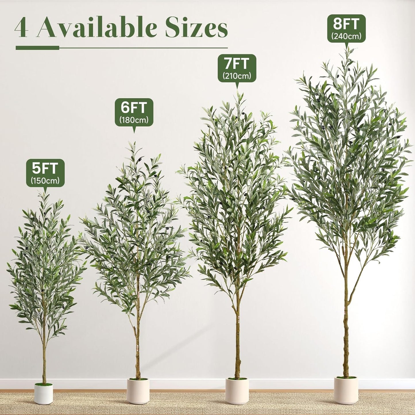 6FT Artificial Olive Trees, Faux Silk Plant with Lively Artifical Trunk and Lifelike Fruits, Indoor Fake Potted Tree with White Planter for Modern Home Office Living Room Decor