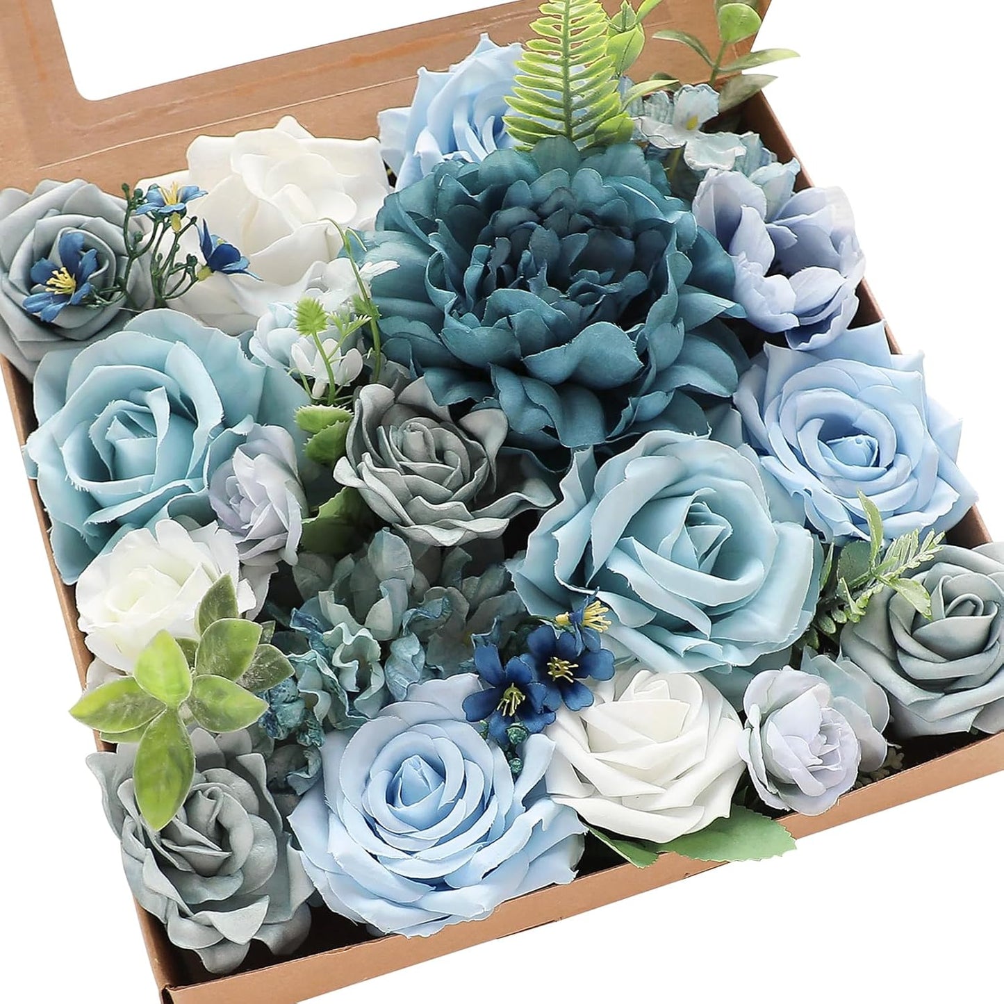 Floroom Terracotta Artificial Flowers Burnt Orange Fake Roses Peonies Dahlia Greenery Combo Box Set for DIY Wedding Bouquets Bridal Shower Centerpieces Floral Arrangements Party Tables Home Decoration