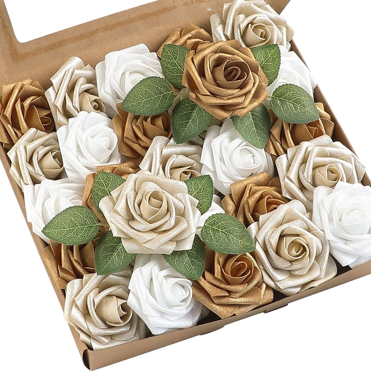 Floroom Artificial Flowers 50pcs Real Looking Ivory Foam Fake Roses with Stems for DIY Wedding Bouquets White Baby Shower Centerpieces Floral Arrangements Party Tables Home Decorations