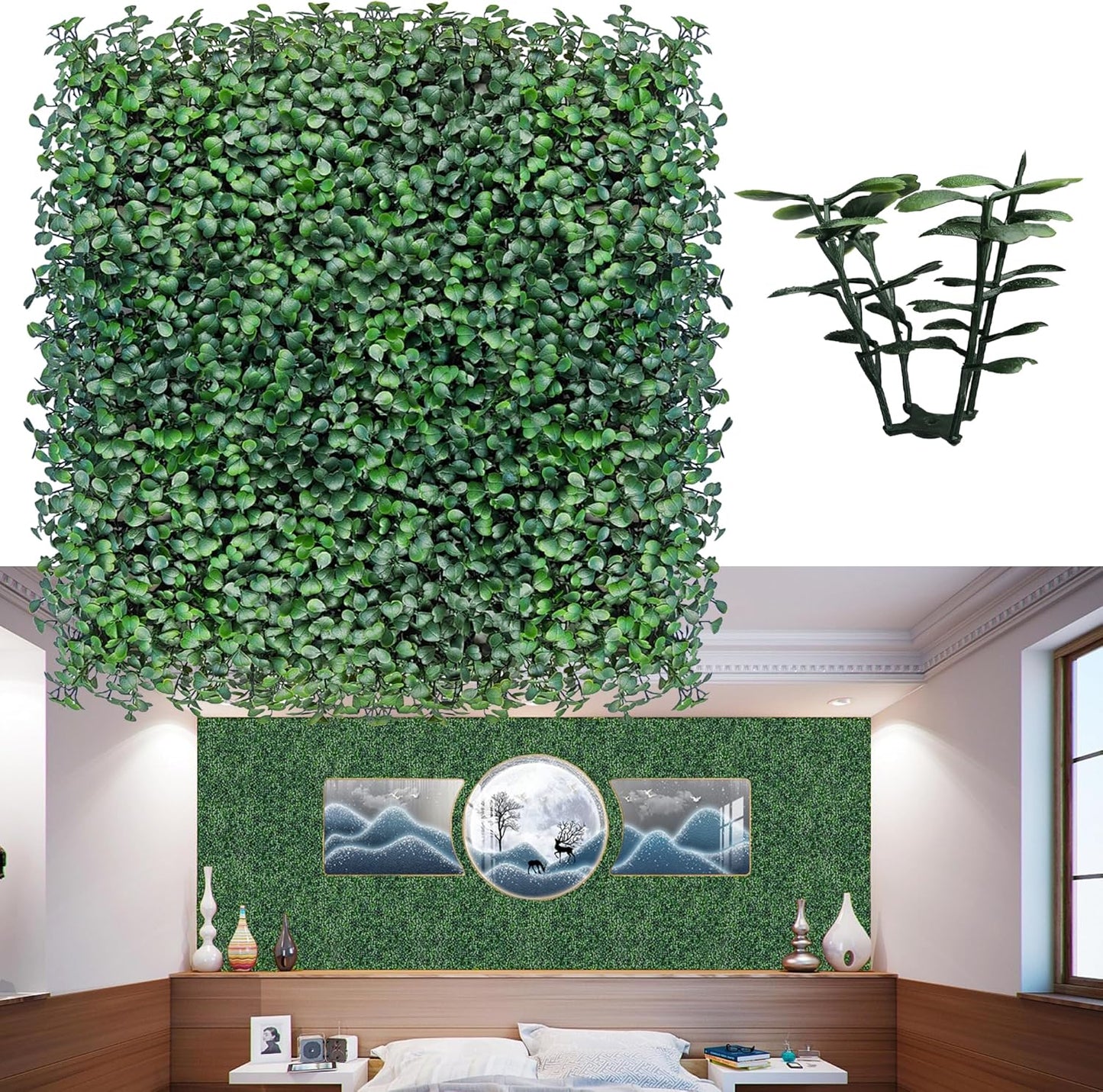 Artificial Boxwood Roll Panels,48 X 120 in(40 sqft) UV-Anti Artificial Ivy Privacy Fence Wall Screen for Indoor Outdoor Green Grass Wall Decor & Ivy Fence Covering Privacy