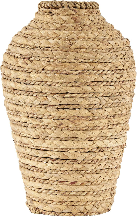 Deco 79 Seagrass Handmade Decorative Vase Braided Centerpiece Vase, Vase for Home Decoration 8" x 8" x 13", Brown