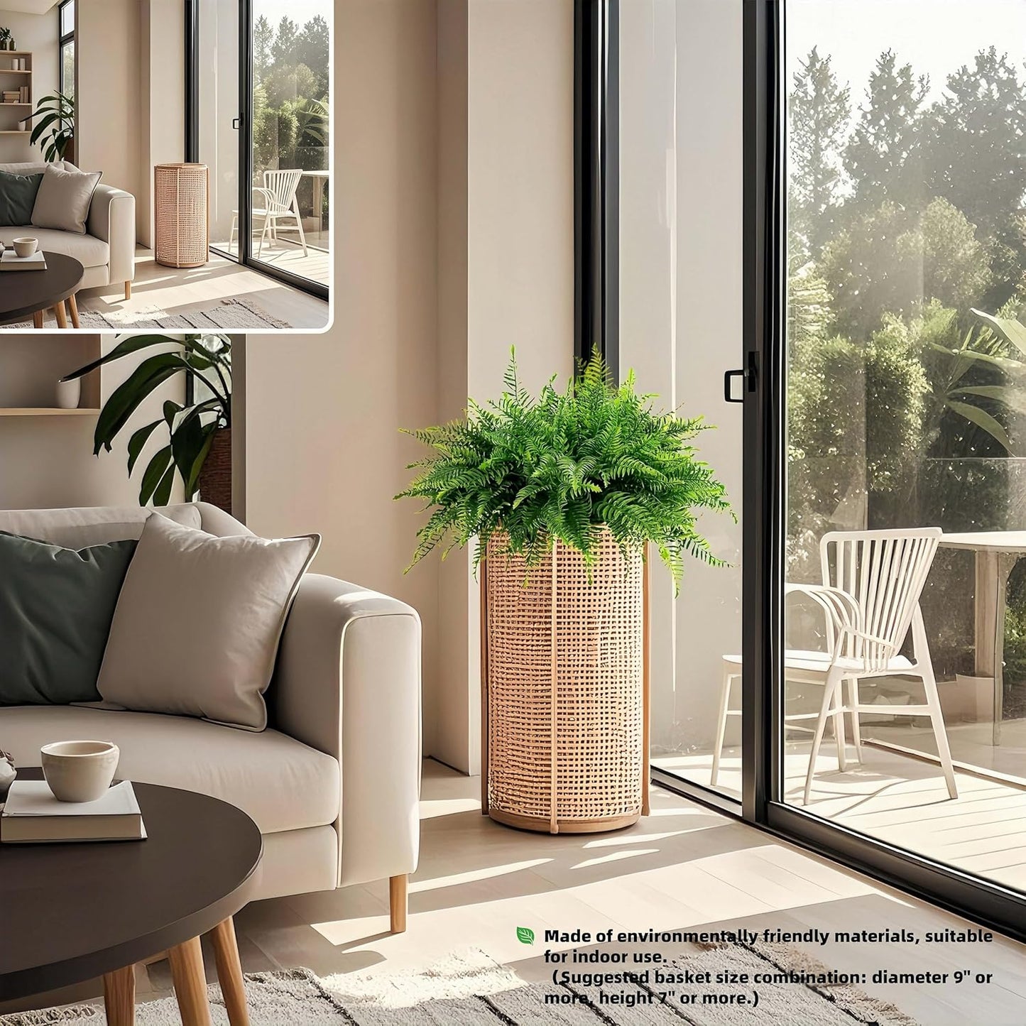 QIANYUN Fake Fern Outdoor Artificial Plants-2-Pack Artificial Outdoor Hanging Fern Faux Greenery UV Resistant Plastic Plants for Front Porch Living Room Garden Decor- Including Hanging Planters