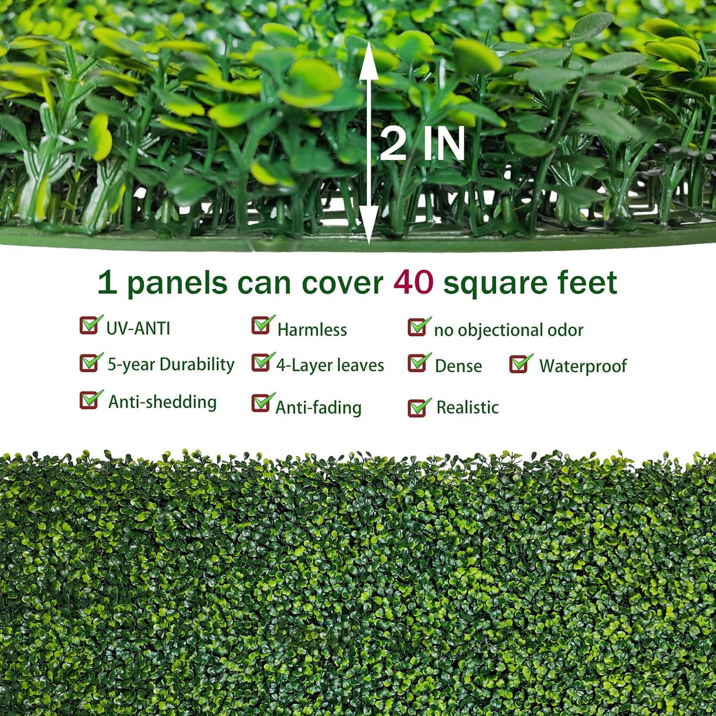 Artificial Boxwood Roll Panels,48 X 120 in(40 sqft) UV-Anti Artificial Ivy Privacy Fence Wall Screen for Indoor Outdoor Green Grass Wall Decor & Ivy Fence Covering Privacy
