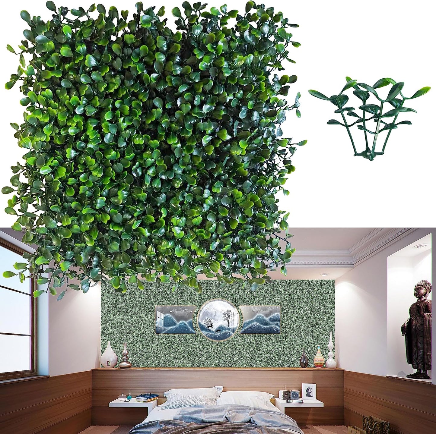 Artificial Boxwood Roll Panels,48 X 120 in(40 sqft) UV-Anti Artificial Ivy Privacy Fence Wall Screen for Indoor Outdoor Green Grass Wall Decor & Ivy Fence Covering Privacy