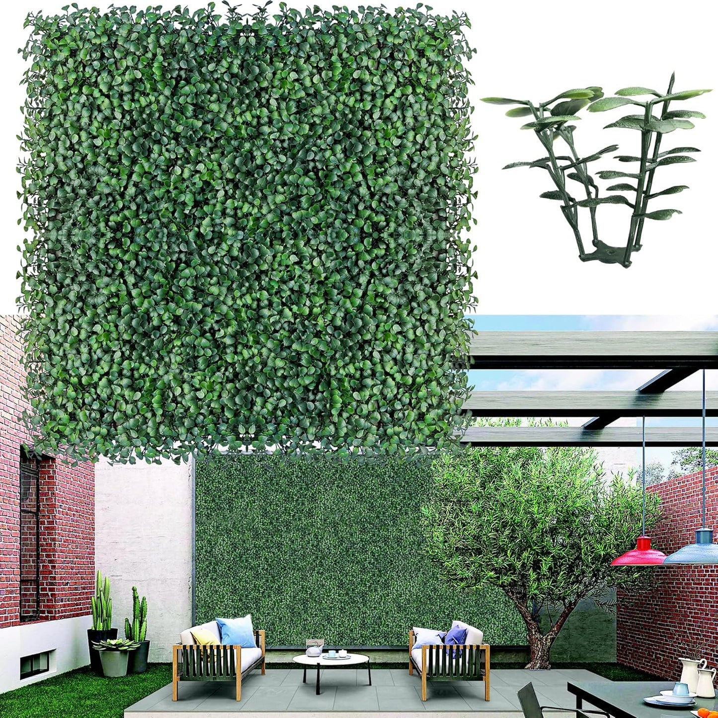Artificial Boxwood Roll Panels,48 X 120 in(40 sqft) UV-Anti Artificial Ivy Privacy Fence Wall Screen for Indoor Outdoor Green Grass Wall Decor & Ivy Fence Covering Privacy